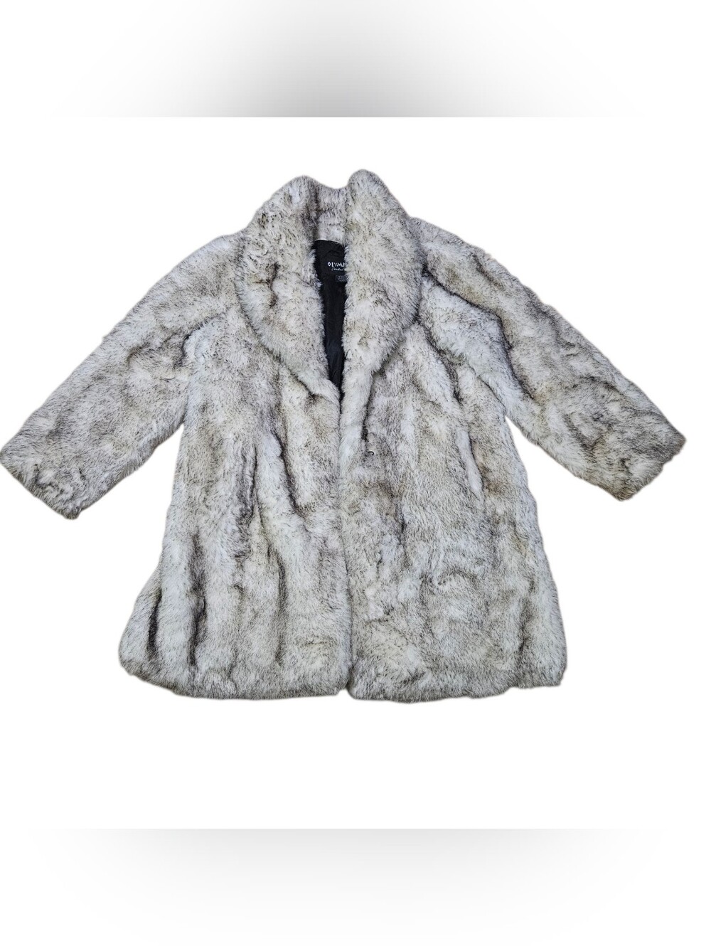 Vintage Olympia Ltd Faux Fur Coat XL Smoked Fox Grey White Shag Glam Oversized